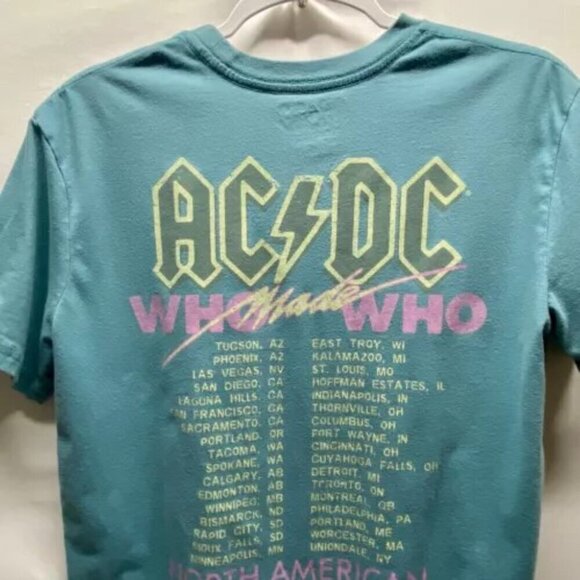 AC/DC Who Made Who Print Shirt Adult Small Aqua Multicolor 80’s Retro Logo Tee - Picture 4 of 13